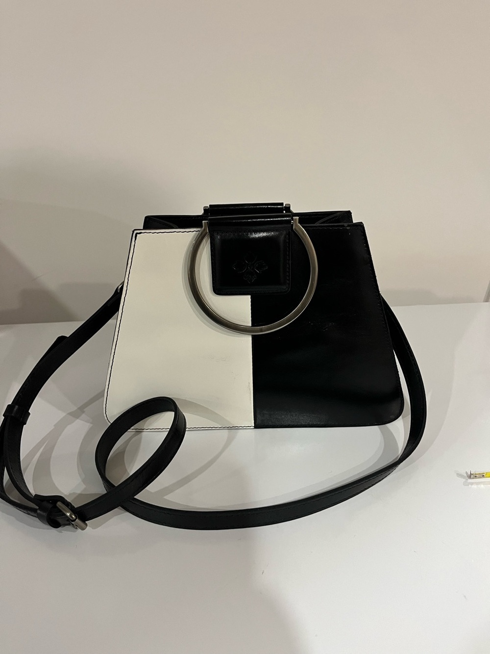 Patricia Nash Black and White Two-Tone Ring Handle Shoulder Bag